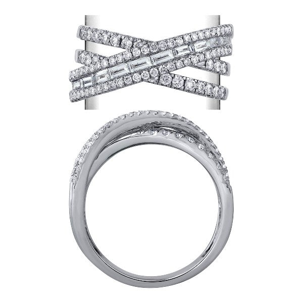 Morris & David's 14K White Gold Three-row Baguette-cut Diamond Ring