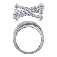 Morris & David's 14K White Gold Three-row Baguette-cut Diamond Ring