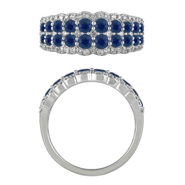 Morris & David's 14K White Gold Thin Two-row Diamond & Sapphire Ring