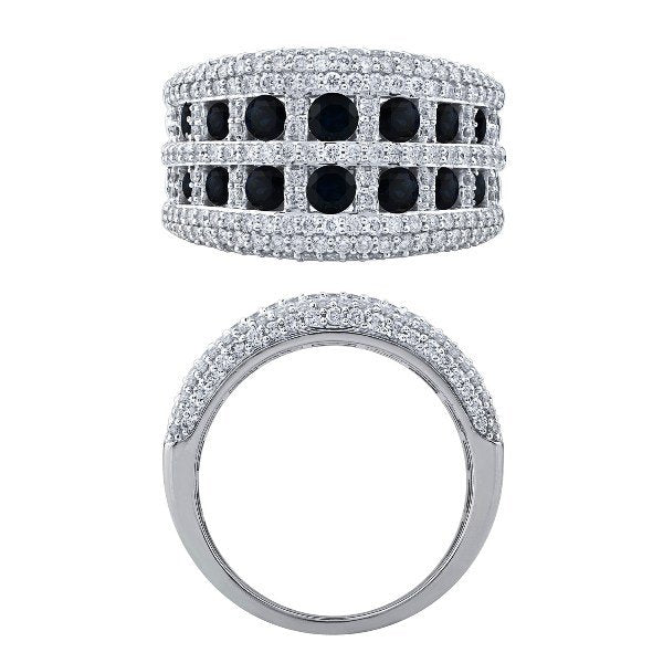 Morris & David's 14K White Gold Two-row Sapphire & Diamond Ring