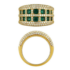 Morris & David's 14K Yellow Gold Two-row Emerald & Diamond Ring