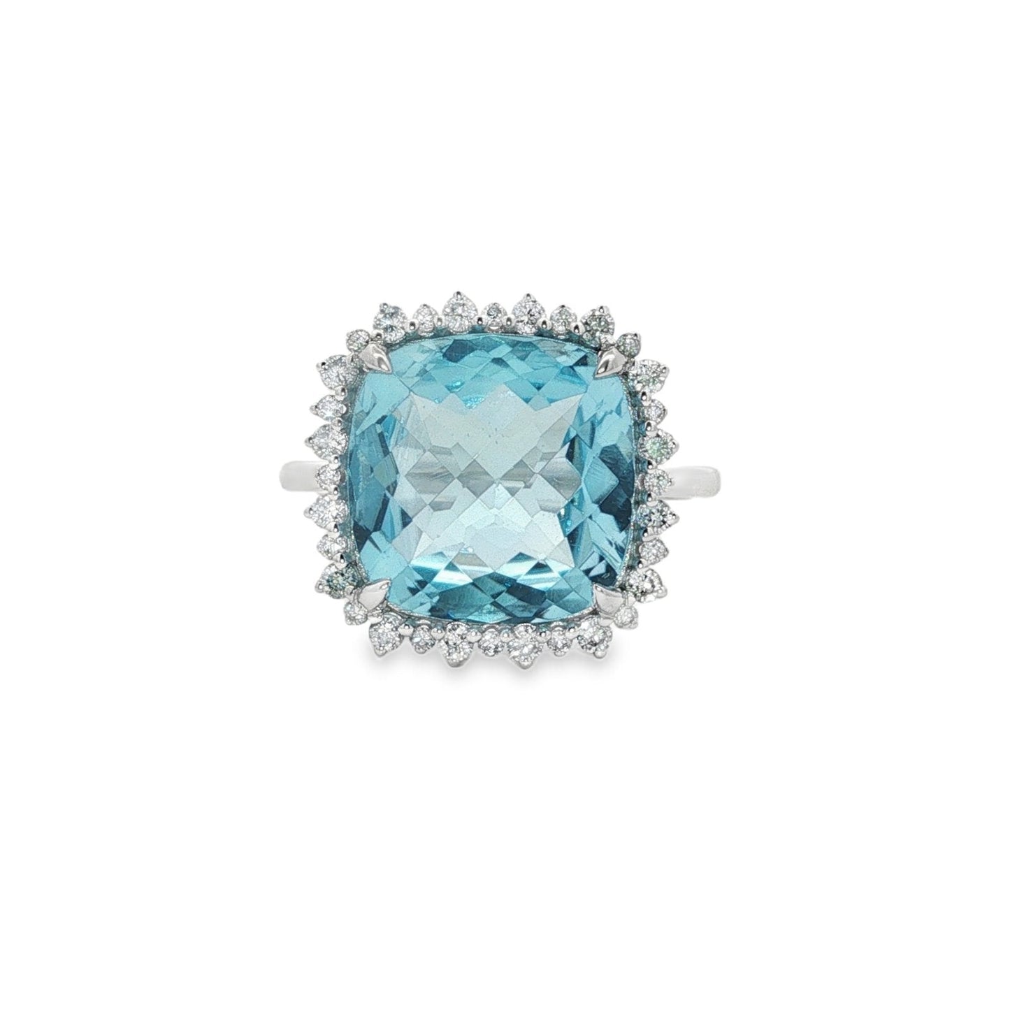 Jai's 14K White Gold Cushion-cut Blue Topaz & Diamond Ring