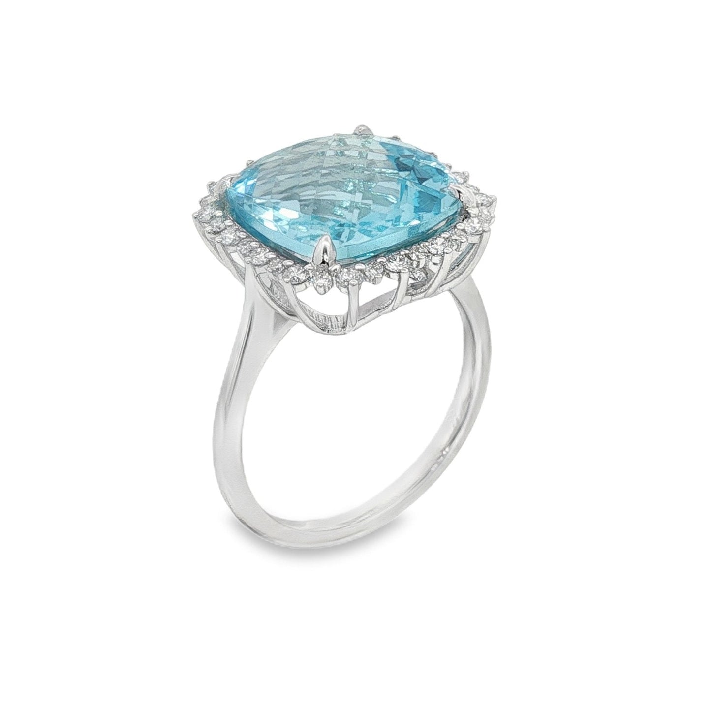 Jai's 14K White Gold Cushion-cut Blue Topaz & Diamond Ring