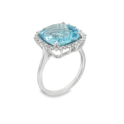 Jai's 14K White Gold Cushion-cut Blue Topaz & Diamond Ring