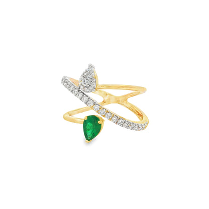 Jai's 18K Yellow Gold Pear-cut Emerald & Diamond Ring