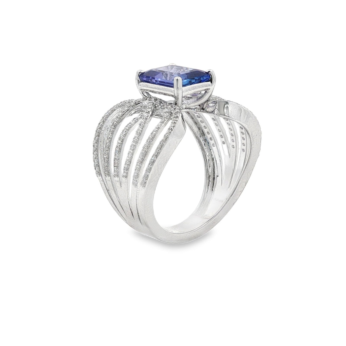 Jai's 18K White Gold Tanzanite & Diamond Multi-row Ring