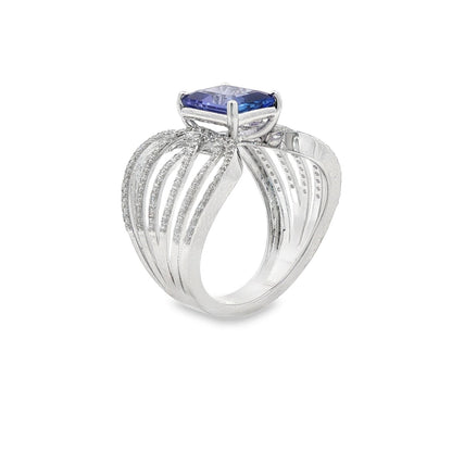 Jai's 18K White Gold Tanzanite & Diamond Multi-row Ring
