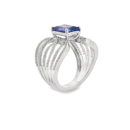 Jai's 18K White Gold Tanzanite & Diamond Multi-row Ring