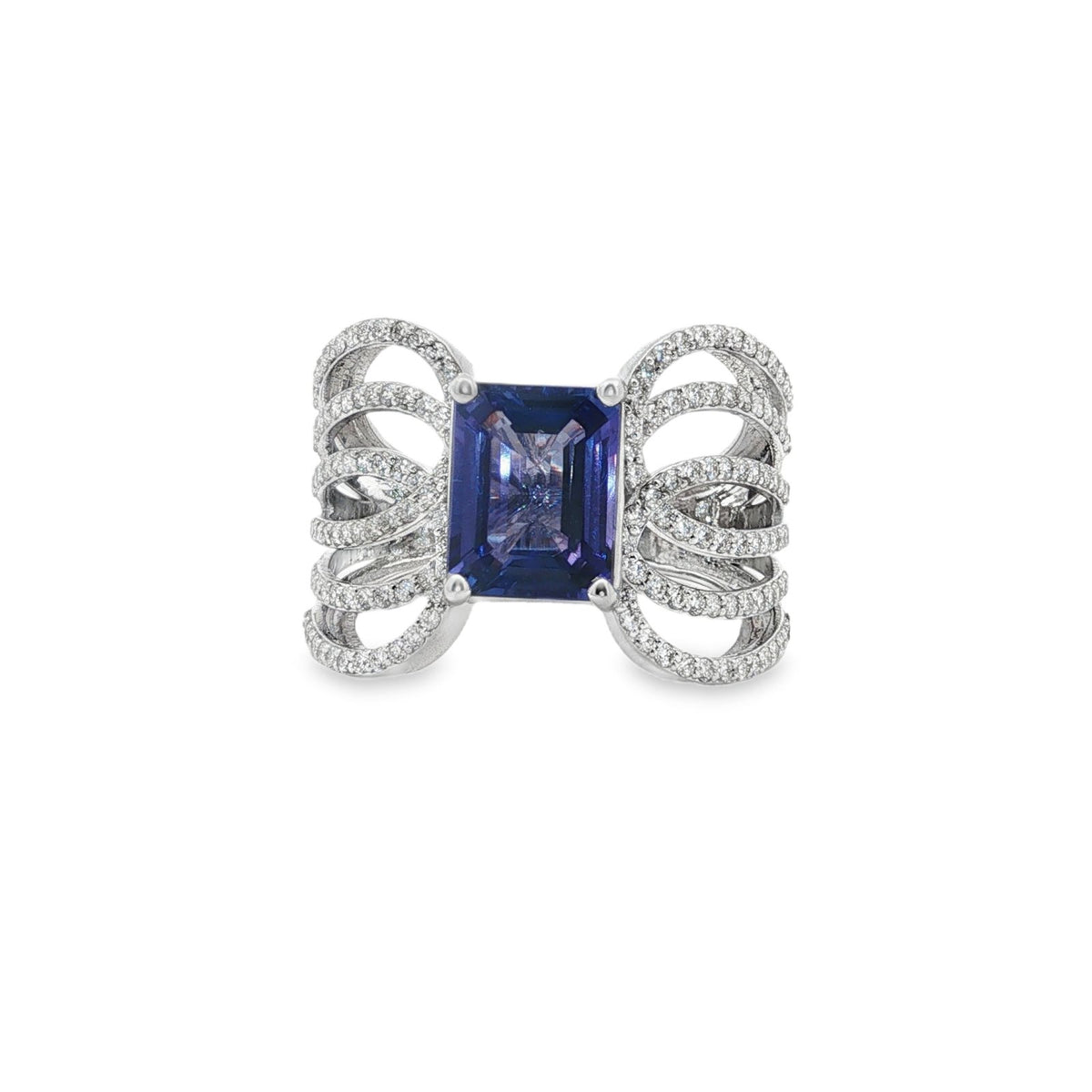 Jai's 18K White Gold Tanzanite & Diamond Multi-row Ring