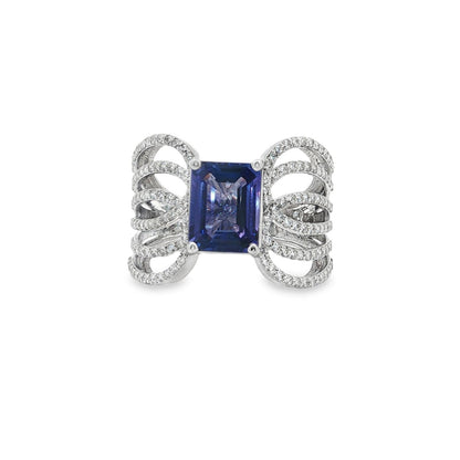 Jai's 18K White Gold Tanzanite & Diamond Multi-row Ring