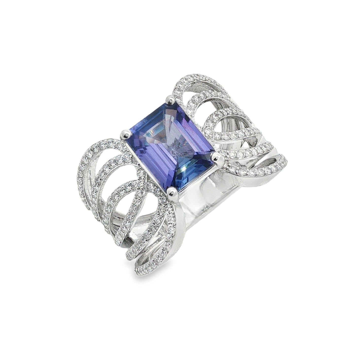 Jai's 18K White Gold Tanzanite & Diamond Multi-row Ring
