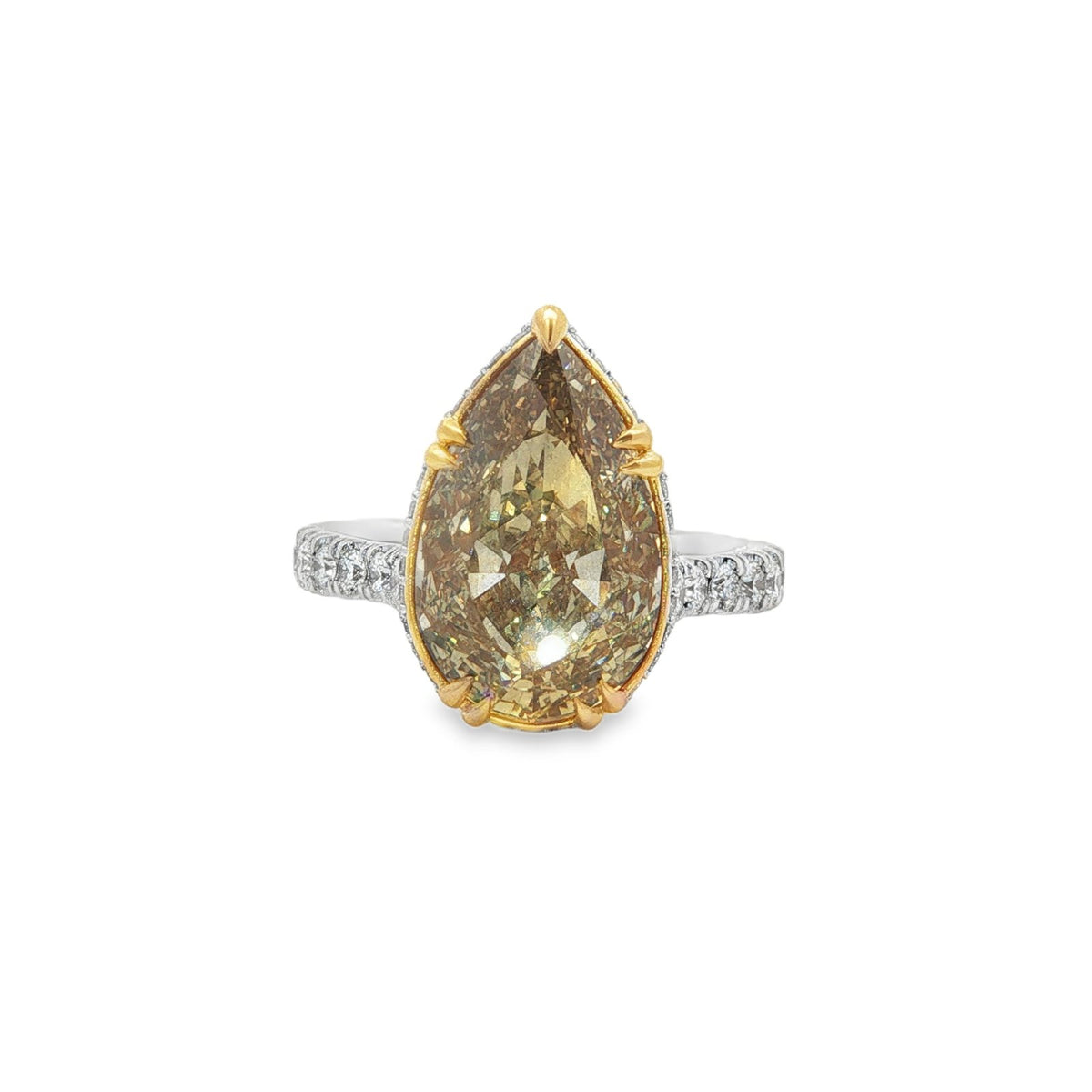 Jai's 18K Two-tone Pear-cut Yellow Diamond Engagement Ring