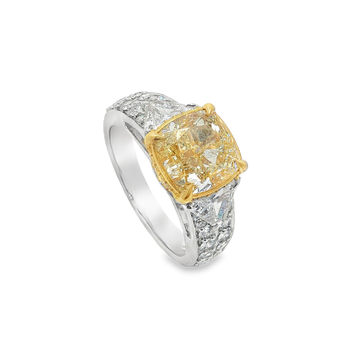 Jai's 18K Two-tone Cushion-cut Yellow Diamond Ring
