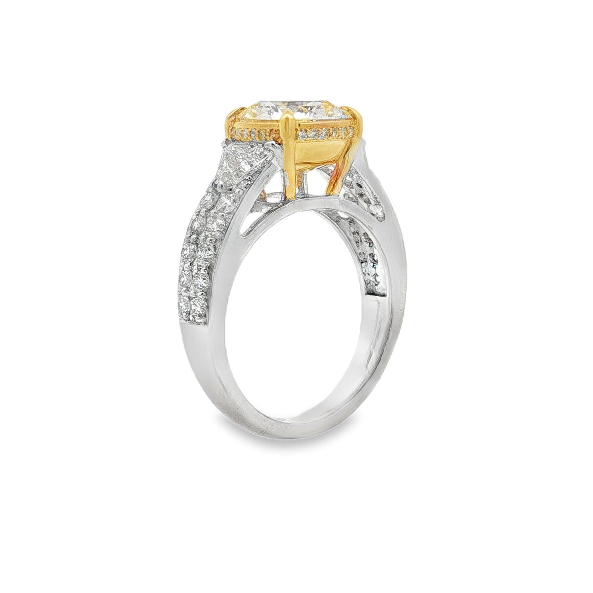Jai's 18K Two-tone Cushion-cut Yellow Diamond Ring