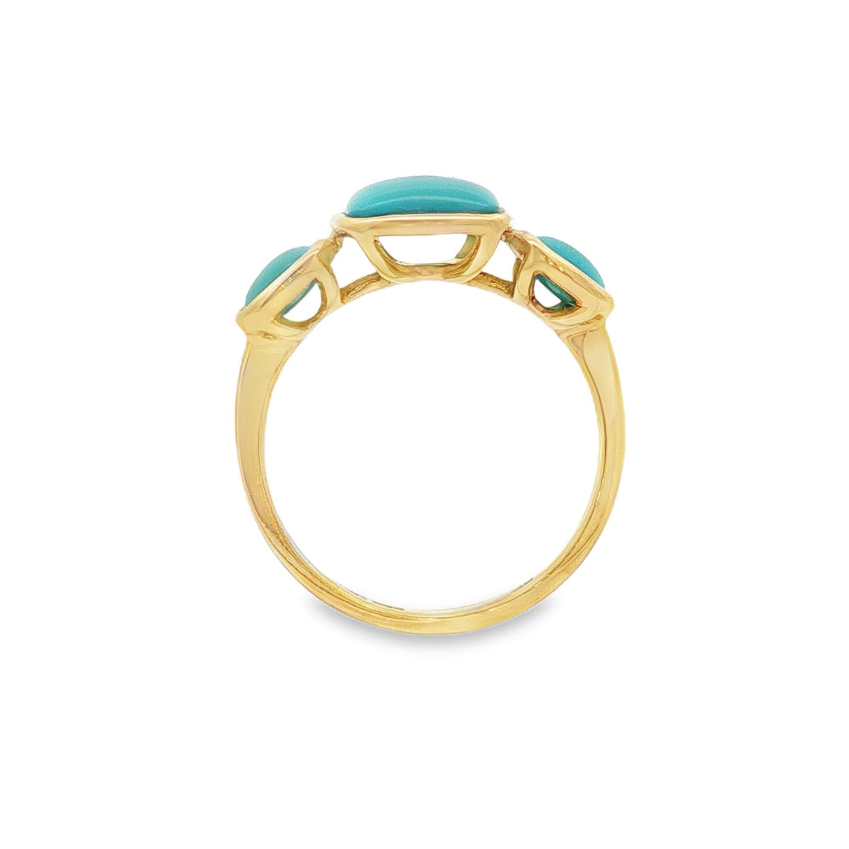Jai's 14K Yellow Gold Tri-stone Turquoise Ring