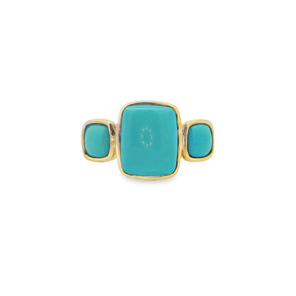 Jai's 14K Yellow Gold Tri-stone Turquoise Ring