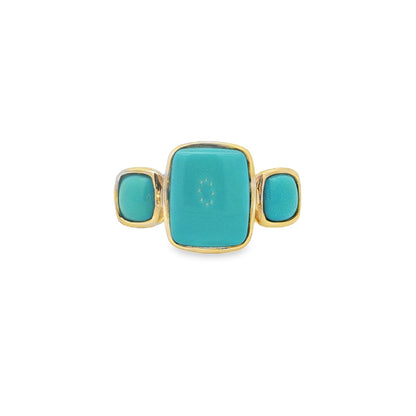 Jai's 14K Yellow Gold Tri-stone Turquoise Ring
