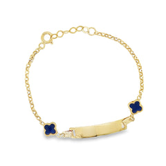 Jai’s 14K Yellow Gold Baby ID & Blue Clover Rolo Chain Bracelet
