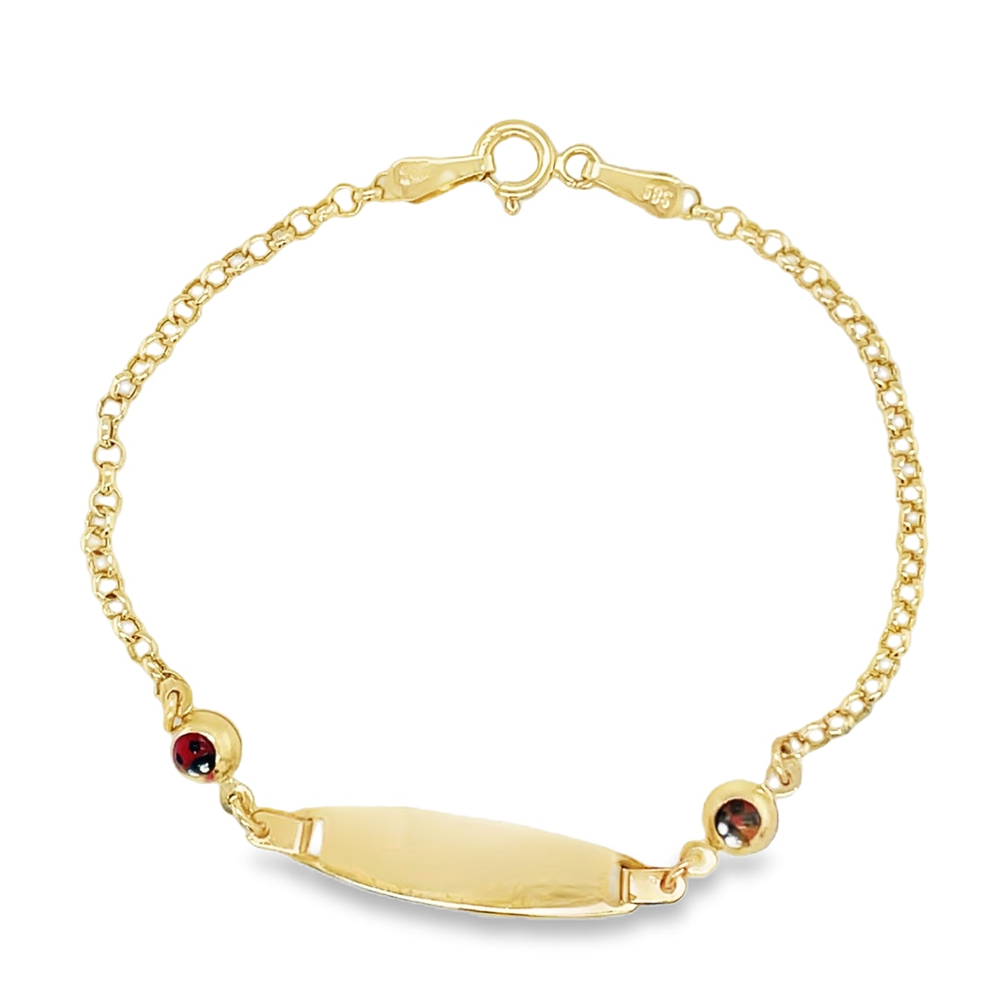 Jai’s 14K Yellow Gold Baby ID & Lady Bug Rolo Chain Bracelet