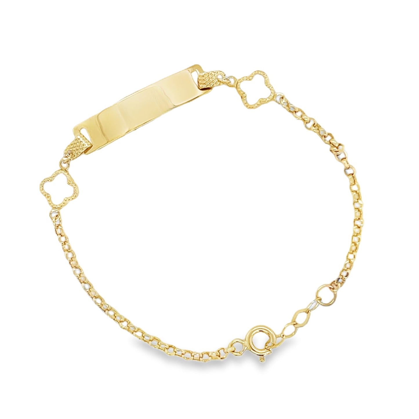 Jai’s 14K Yellow Gold Baby ID & White Clover Rolo Chain Bracelet