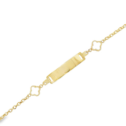 Jai’s 14K Yellow Gold Baby ID & White Clover Rolo Chain Bracelet