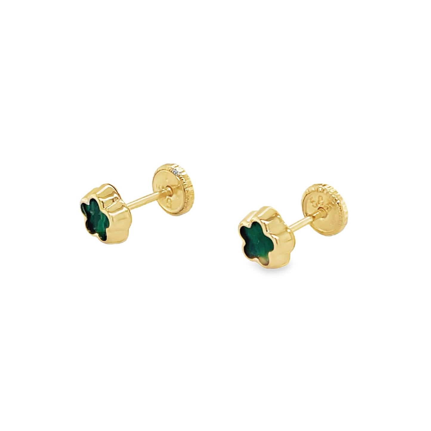 Jai's 14K Yellow Gold Malachite Baby Flower Studs