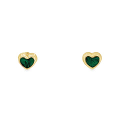 Jai's 14K Yellow Gold Malachite Baby Heart Studs
