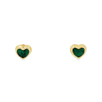 Jai's 14K Yellow Gold Malachite Baby Heart Studs