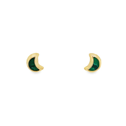 Jai's 14K Yellow Gold Malachite Baby Moon Studs