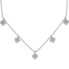 Jai's 14K White Gold Diamond Clover-studded Necklace
