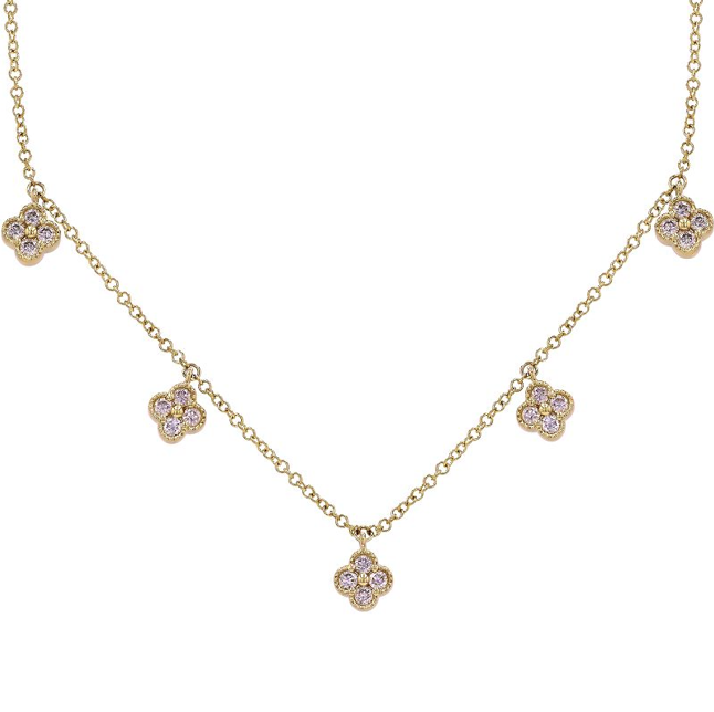 Jai's 14K Yellow Gold Diamond Clover-studded Necklace