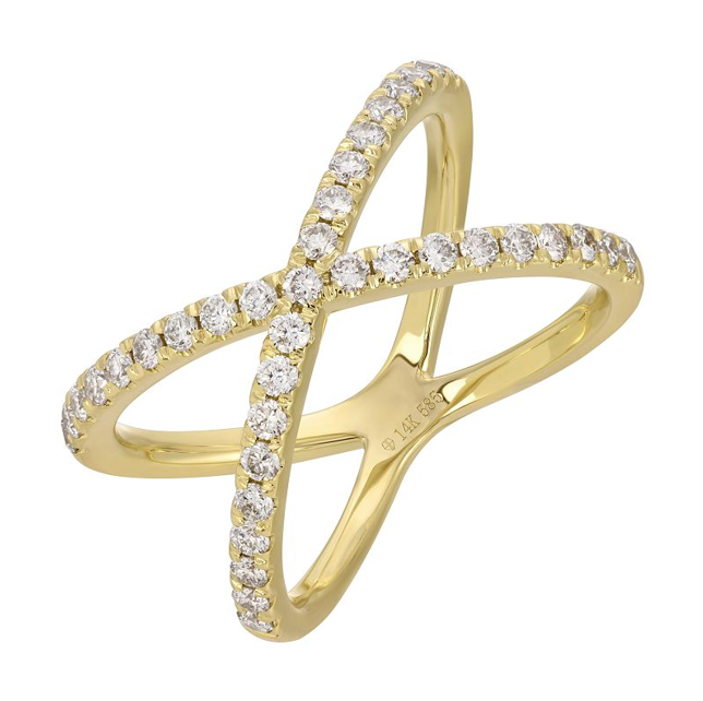 Jai's 14K Yellow Gold Diamond Criss-cross Ring
