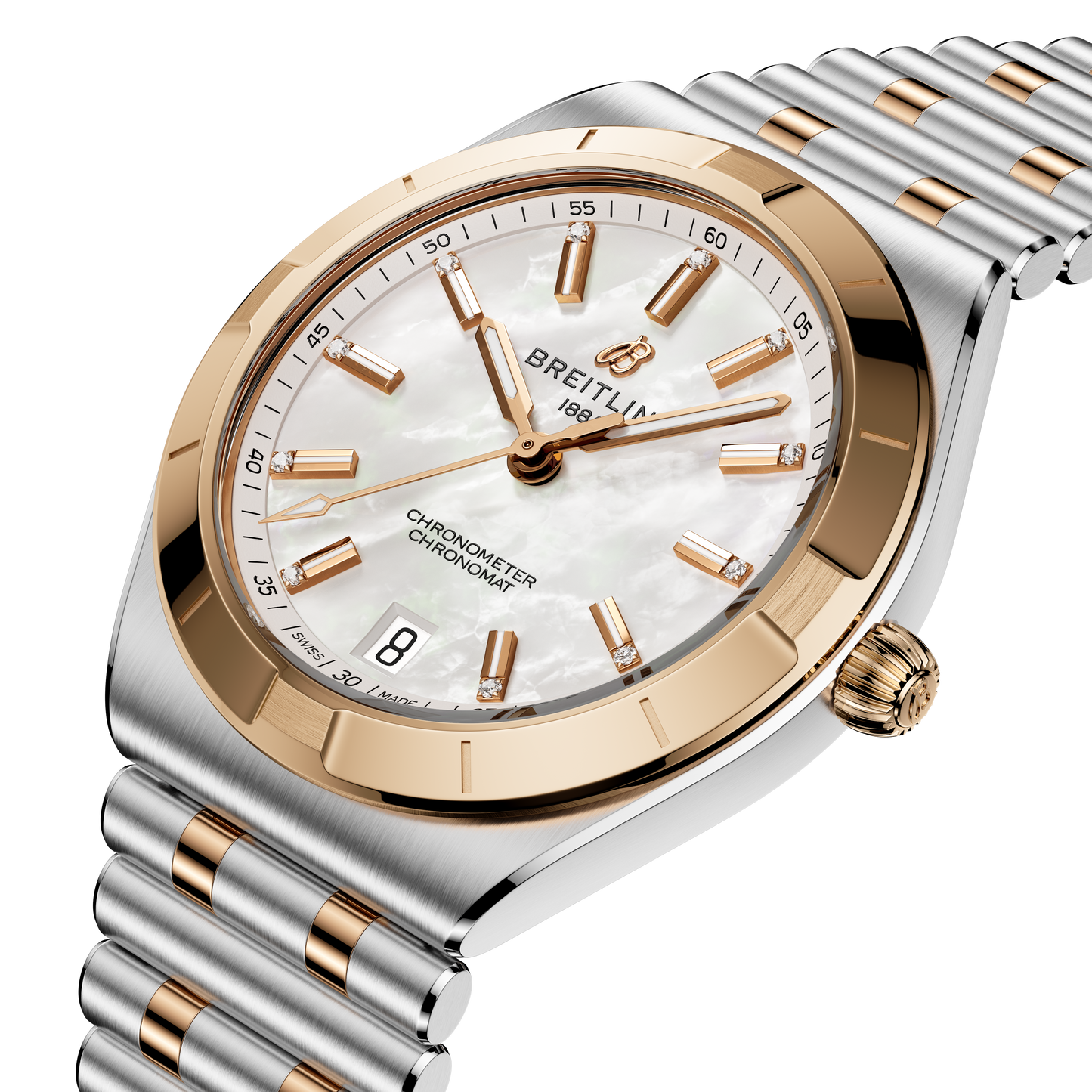 Breitling's Chronomat Automatic 36 with White Mother-of-Pearl Dial & Diamonds