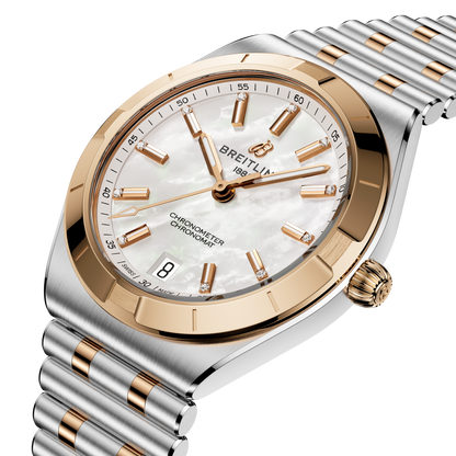Breitling's Chronomat Automatic 36 with White Mother-of-Pearl Dial & Diamonds