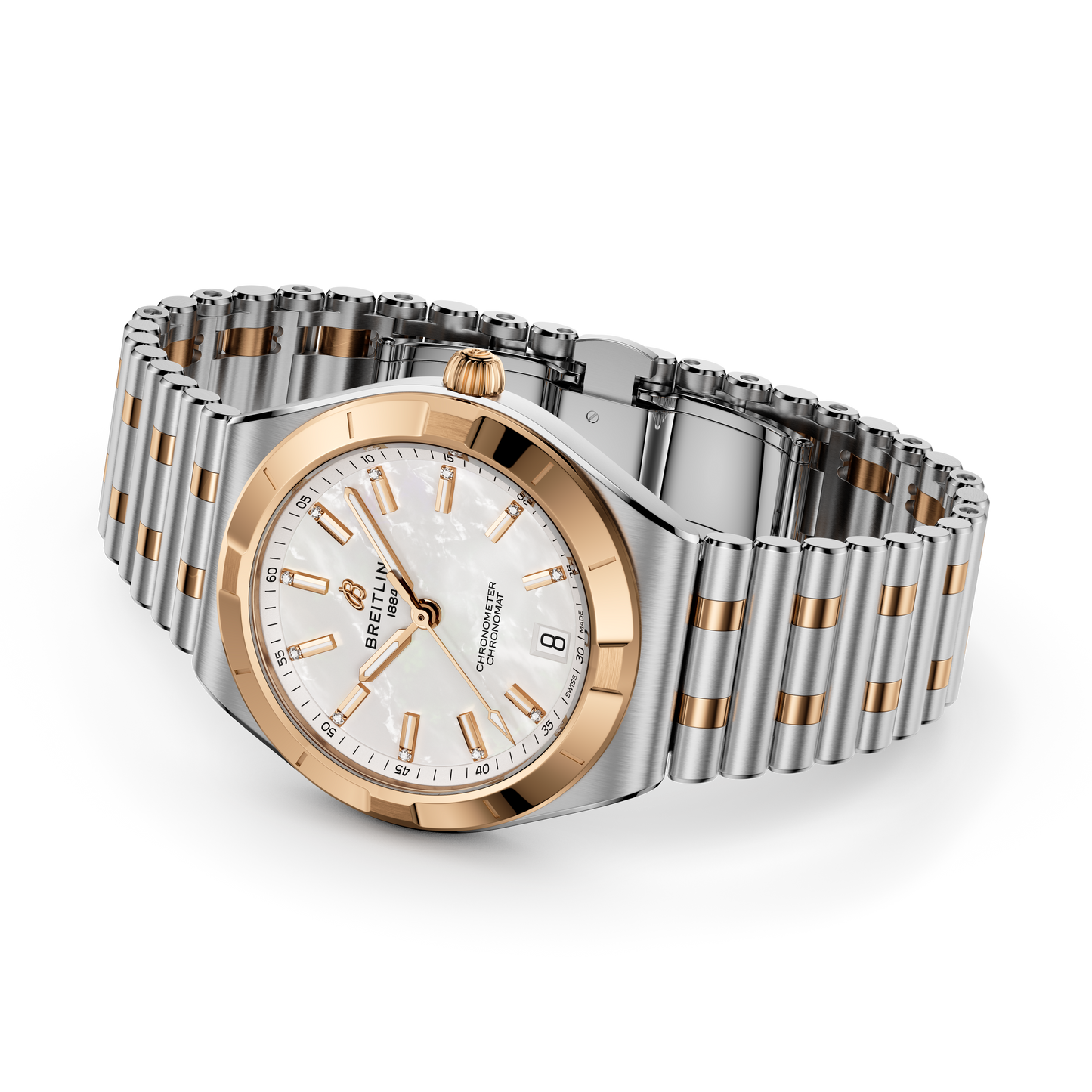 Breitling's Chronomat Automatic 36 with White Mother-of-Pearl Dial & Diamonds