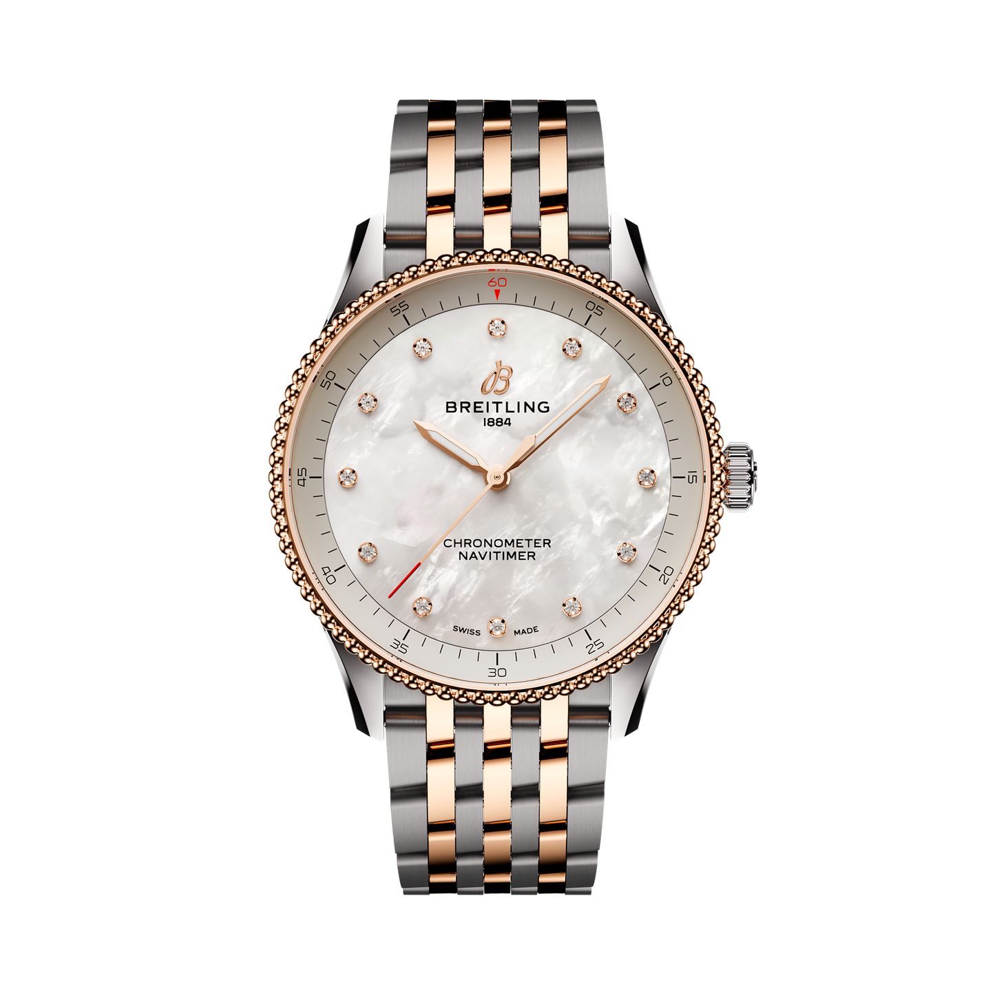 Breitling's Navtimer 32 with White Mother-of-Pearl Dial & Diamonds