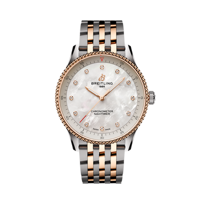 Breitling's Navtimer 32 with White Mother-of-Pearl Dial & Diamonds