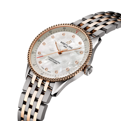 Breitling's Navtimer 32 with White Mother-of-Pearl Dial & Diamonds