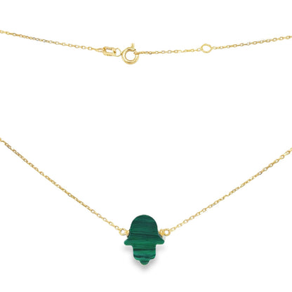 Jai's 14K Yellow Gold Malachite Hamsa Hand Necklace