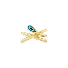 Jai's 14K Yellow Gold Turquoise Criss-cross Ring