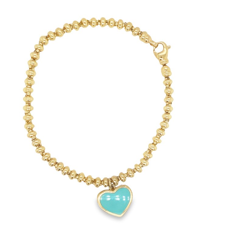 Jai's 14K Yellow Gold Turquoise Heart Chain Bracelet