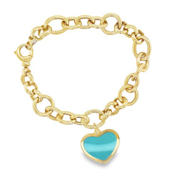 Jai's 14K Yellow Gold Turquoise Heart Chain Bracelet