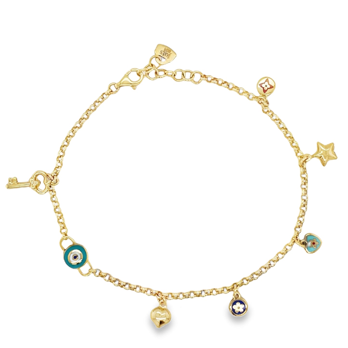 Jai's 14K Yellow Gold Turquoise Charm Anklet - 9"