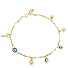 Jai's 14K Yellow Gold Turquoise Charm Anklet - 9"