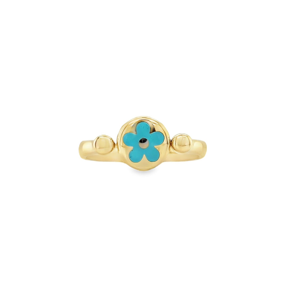 Jai's 14K Yellow Gold Turquoise Flower Ring