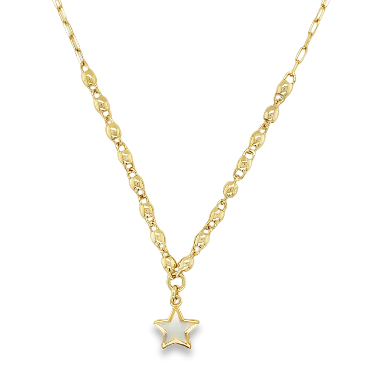 Jai's 14K Yellow Gold Petite Reversible Turquoise & White Star Necklace - 16"