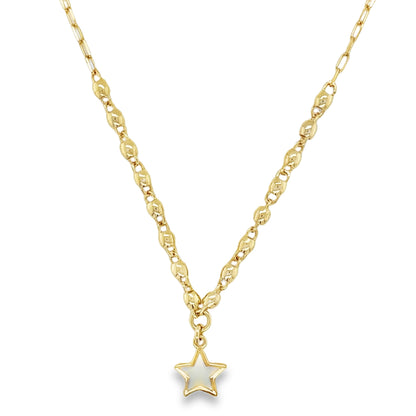 Jai's 14K Yellow Gold Petite Reversible Turquoise & White Star Necklace - 16"
