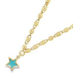Jai's 14K Yellow Gold Petite Reversible Turquoise & White Star Necklace - 16"