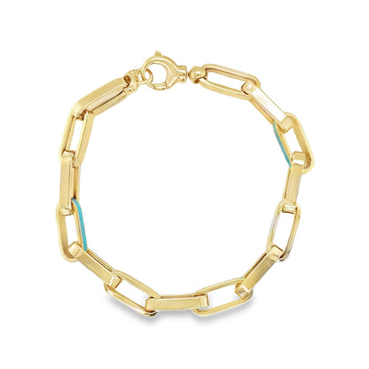 Jai's 14K Yellow Gold Turquoise Paperclip Chain Bracelet
