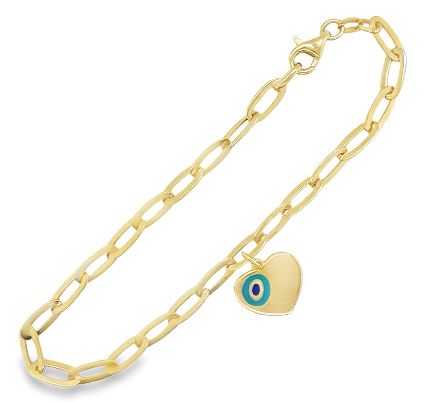 Jai's 14K Yellow Gold Turquoise-accented Heart Chain Bracelet